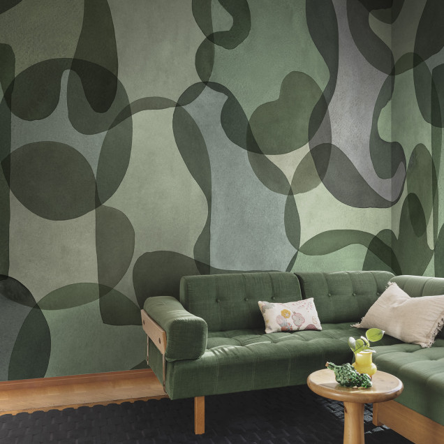 Fototapet verde cu design abstract de forme suprapuse