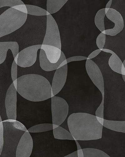 Fototapet abstract cu cercuri suprapuse într-un dormitor modern