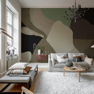 Fototapet abstract în nuanțe de maro pentru un living modern