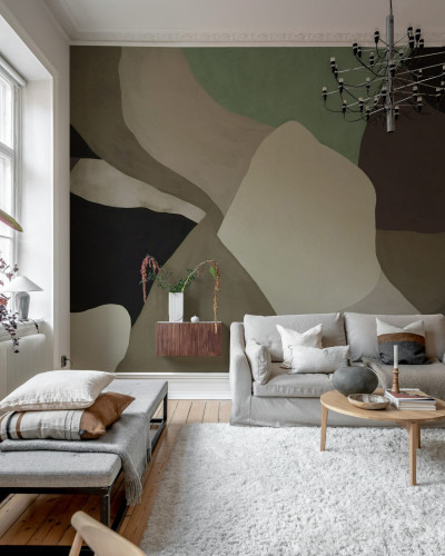 Fototapet abstract în nuanțe de maro pentru un living modern