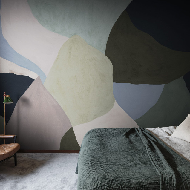 Fototapet abstract în nuanțe de roz și albastru, design modern