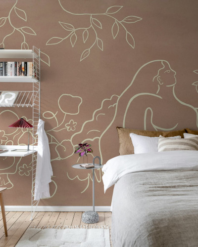 Tapet decorativ cu linii fluide și model artistic în dormitor