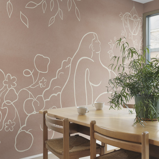 Tapet decorativ cu linii fluide și model artistic în dormitor