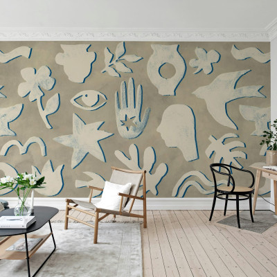 Fototapet cu design abstract albastru și bej