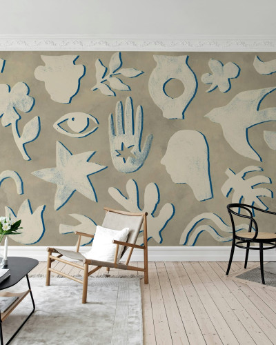 Fototapet cu design abstract albastru și bej