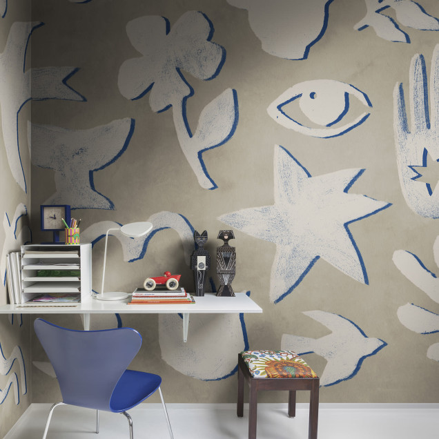 Fototapet cu design abstract albastru și bej