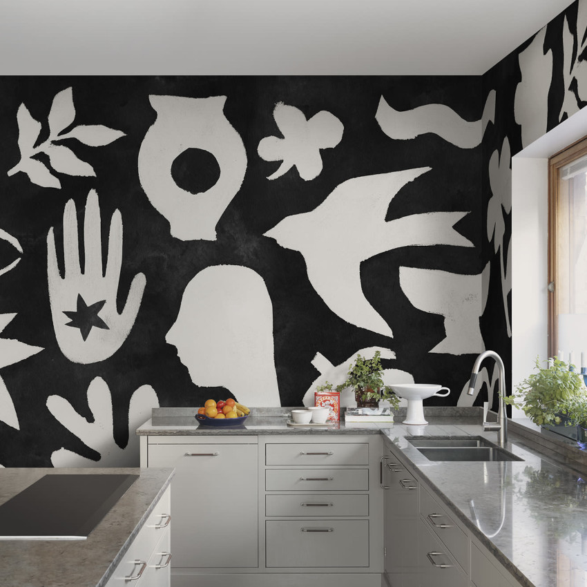 Fototapet cu design abstract albastru și bej