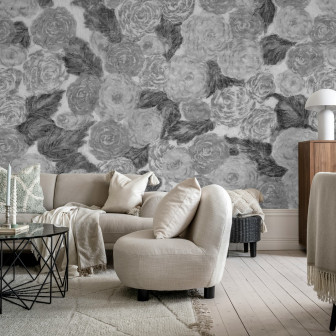 Tapet floral alb-negru în design interior modern
