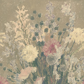 Tapet floral în tonuri pastelate într-un living elegant