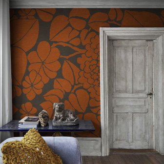 Tapet floral portocaliu cu design stilizat