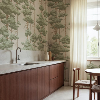 Fototapet cu pini verzi într-o bucătărie modernă