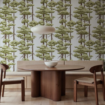 Tapet cu model de pini albaștri într-o cameră de zi