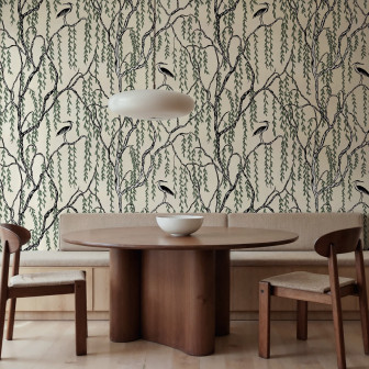 Tapet cu model de copac verde și păsări