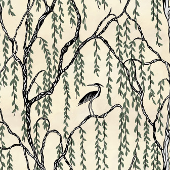 Tapet cu model de copac verde și păsări