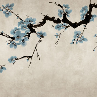 Tapet floral cu flori albastre într-un dormitor elegant