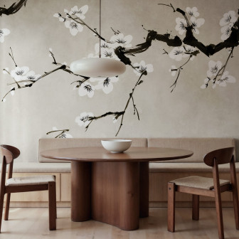 Fototapet floral cu ramuri de cireș înflorite, Blush of Spring, White