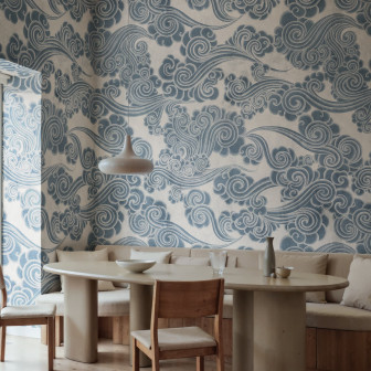 Tapet cu model de nori albaștri într-o sufragerie