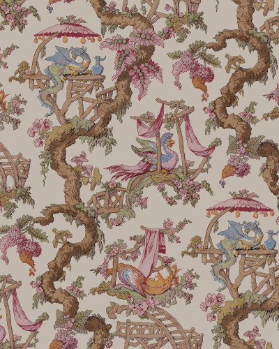 Tapet bej cu design floral exotic într-o cameră de zi elegantă