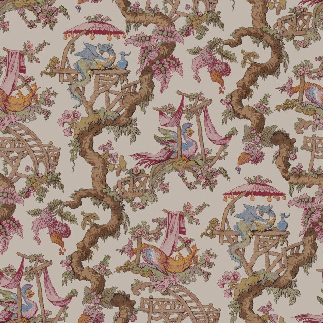 Tapet bej cu design floral exotic într-o cameră de zi elegantă