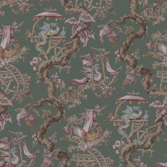 Tapet verde cu motiv floral elegant în living