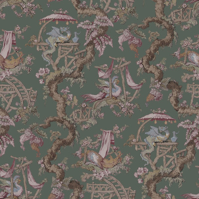 Tapet verde cu motiv floral elegant în living