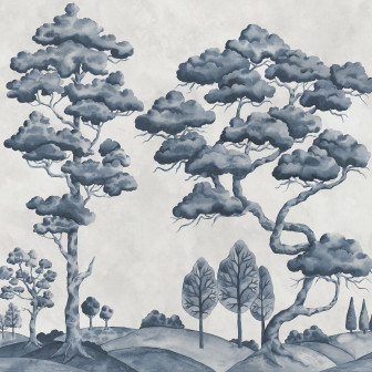 Fototapet cu copaci albaștri într-un interior modern