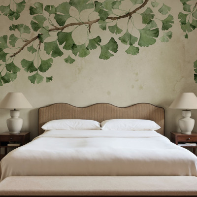 Tapet decorativ cu frunze verzi de ginkgo biloba