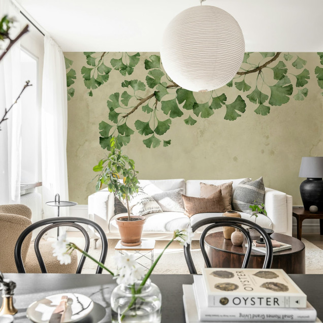 Tapet decorativ cu frunze verzi de ginkgo biloba