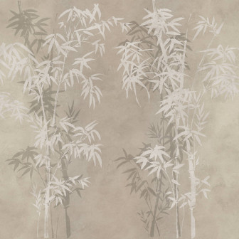 Fototapet cu bambus bej într-un dormitor elegant