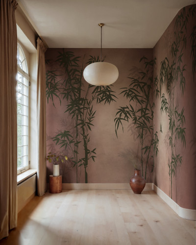 Tapet cu bambus roșu în design interior elegant