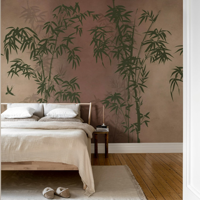 Tapet cu bambus roșu în design interior elegant