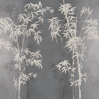 Tapet cu model bambus gri într-un dormitor elegant