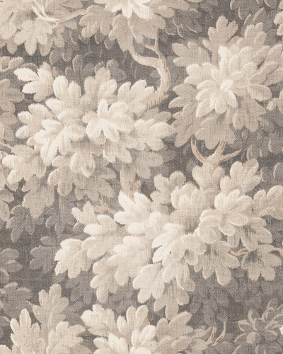 Tapet floral bej în stil vintage într-un dormitor.