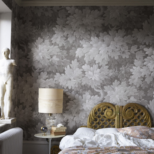 Tapet decorativ cu motiv floral vintage, tonuri de gri