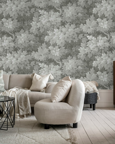Tapet decorativ cu motiv floral vintage, tonuri de gri