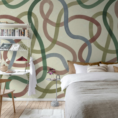 Tapet cu design șerpentine retro în dormitor