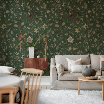 Tapet floral verde cu design rafinat