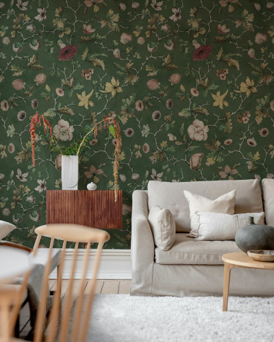 Tapet floral verde cu design rafinat