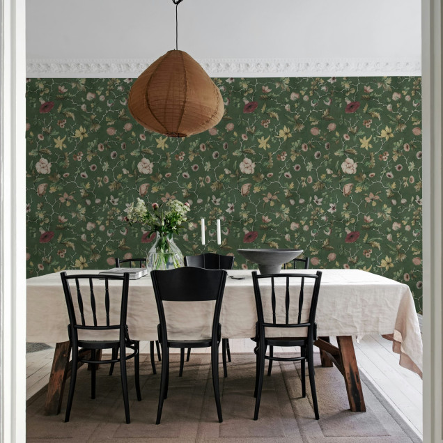 Tapet floral verde cu design rafinat