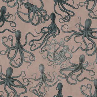 Tapet decorativ cu tentacule verzi pe fundal roz