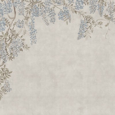 Fototapet floral cu glicină albastră într-un interior modern