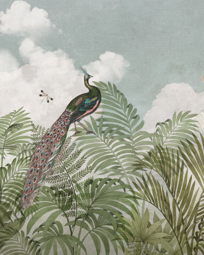 Fototapet cu pădure tropicală și animale sălbatice într-o cameră de copii