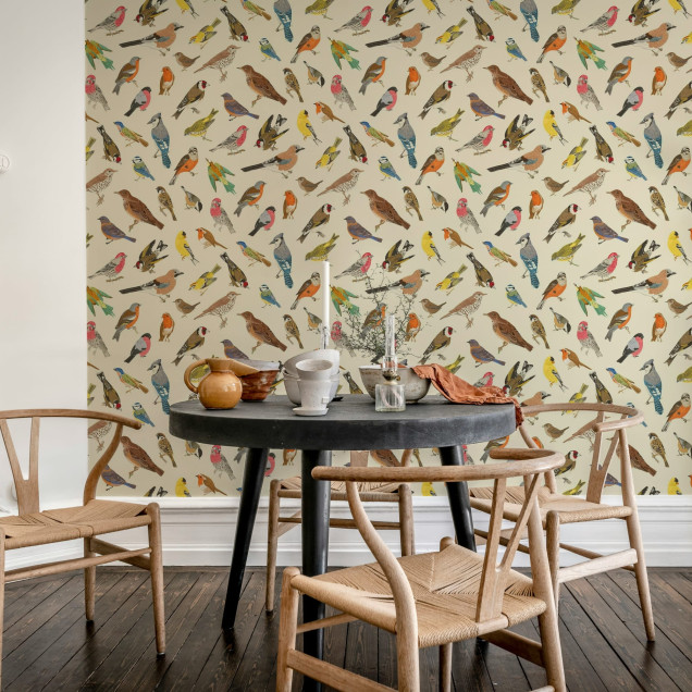 Tapet cu design de păsări multicolore