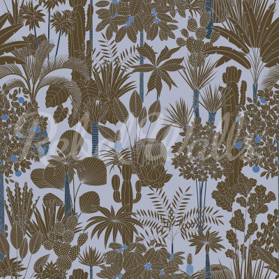 Tapet cu design tropical pe fundal albastru deschis