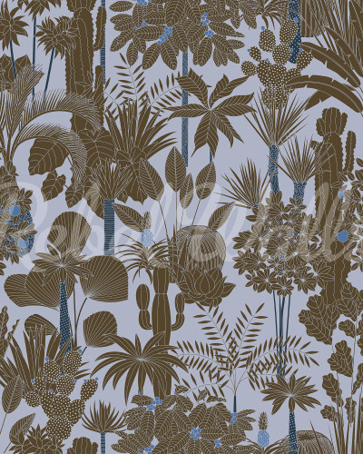 Tapet cu design tropical pe fundal albastru deschis