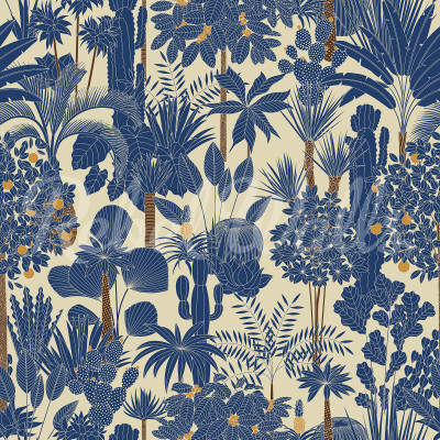 Tapet cu design tropical albastru într-o sufragerie elegantă