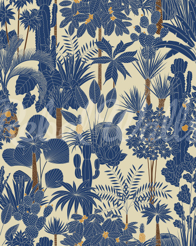 Tapet cu design tropical albastru într-o sufragerie elegantă