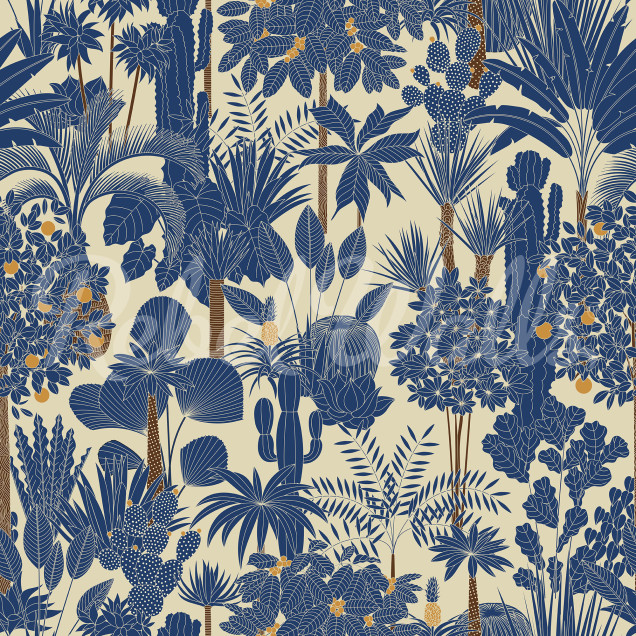 Tapet cu design tropical albastru într-o sufragerie elegantă