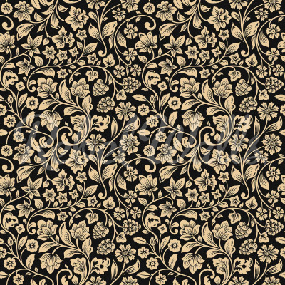 Tapet floral negru cu detalii aurii într-un interior elegant