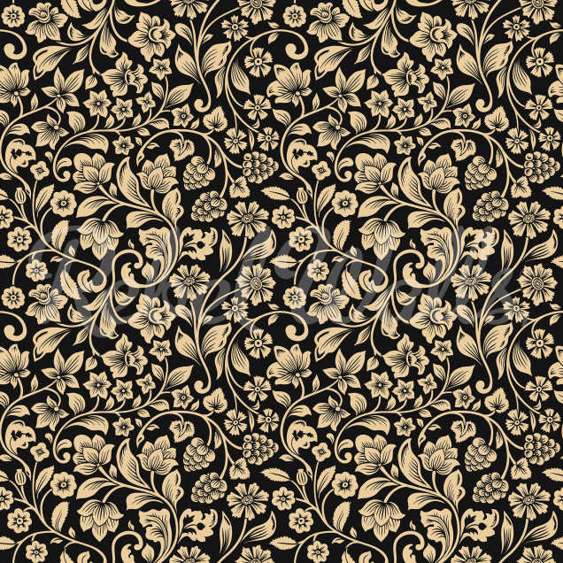 Tapet floral negru cu detalii aurii într-un interior elegant